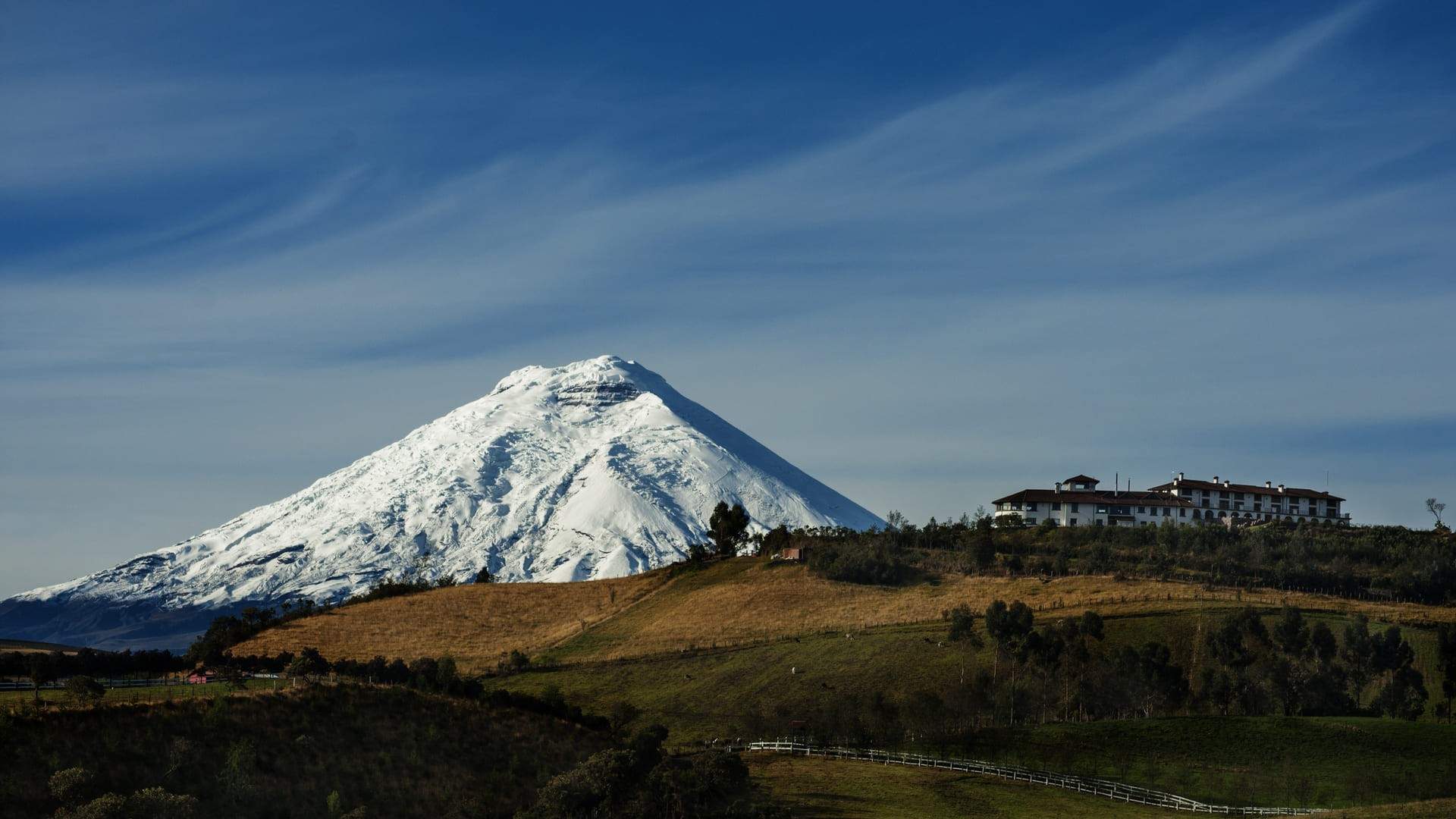 La Finca Hotel y el Cotopaxi vistos desde los Andes